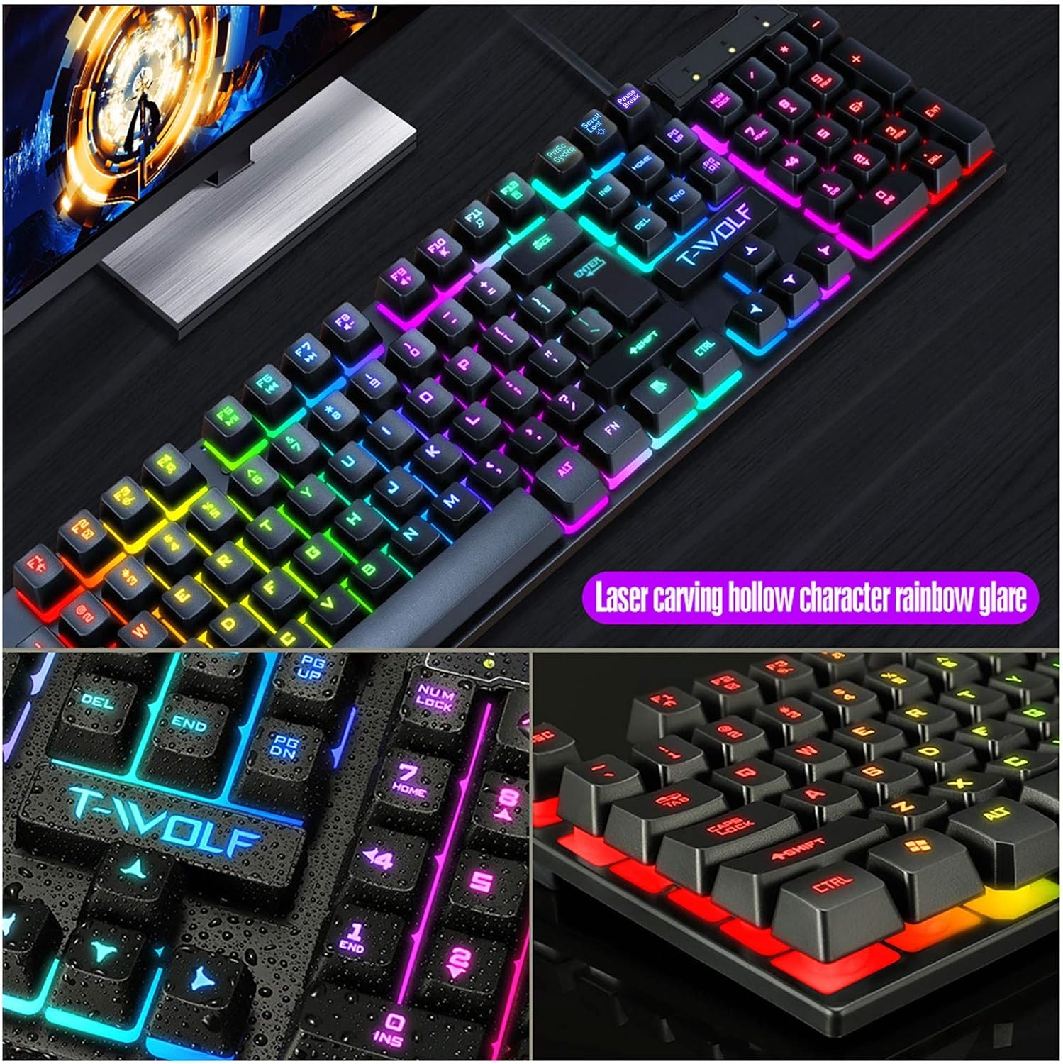 RGB Gaming Keyboard And Mouse And Headphone And Mousepad And Headphone Stand 4 In 1 Wired Combo 7 RGB Colors In Combo 4