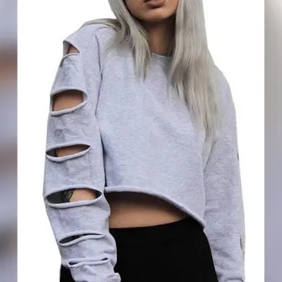 Distressed cropped sweatshirt sale