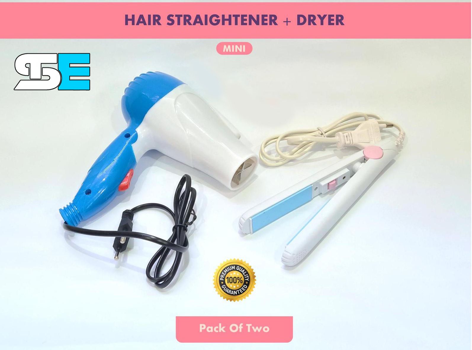 2 in 1 Mini Foldable Hair Dryer & Mini Hair Straightener Combo for Girls | Portable Travel Hair Styling Kit | Compact Folding Blow Dryer + Mini Flat Iron | Salon Style Hair Care Set for Women