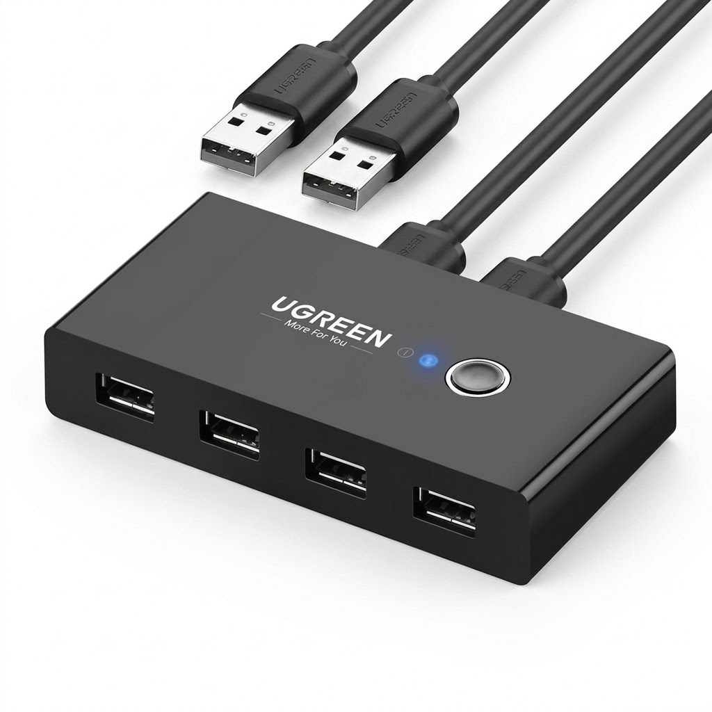 UGREEN USB Switch Selector 2 Computers Sharing 4 USB Devices USB 2.0 Peripheral Switcher Box Hub for Mouse Keyboard Scanner Printer PCs with One-Button Swapping and 2 Pack USB A to A Cable | UGREEN US216 USB 2.0 Switch 2 In 4Output USB KVM Switch 30767
