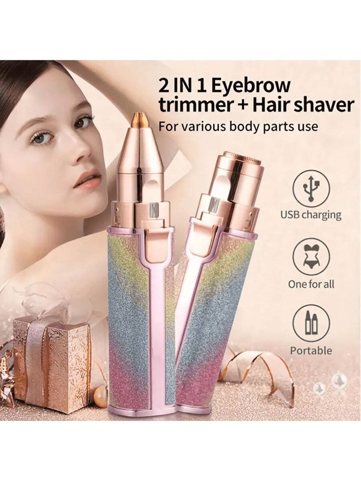 Premium Facial Hair Remover Machine Razor - Rechargeable Trimmer Tool for Women - Best Quality Chargeable Electric Shaver for Upper Lip, Chin, Cheeks & Eyebrows - 2 in 1 Eyebrow Trimmer - Painless, Pocket Sized & Lipstick Shape