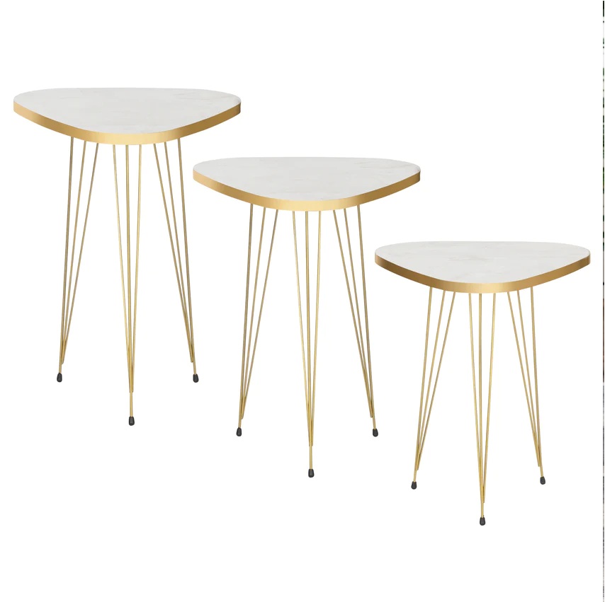 Comfort Zoon Mdf Wood Triangle Nesting Table With Metal Stand Set of 3 Round table Table Decoration Coffee Table Round Coffee Table Dining Table Nesting Table Set Side Table Coffee Table Nesting Table Decor