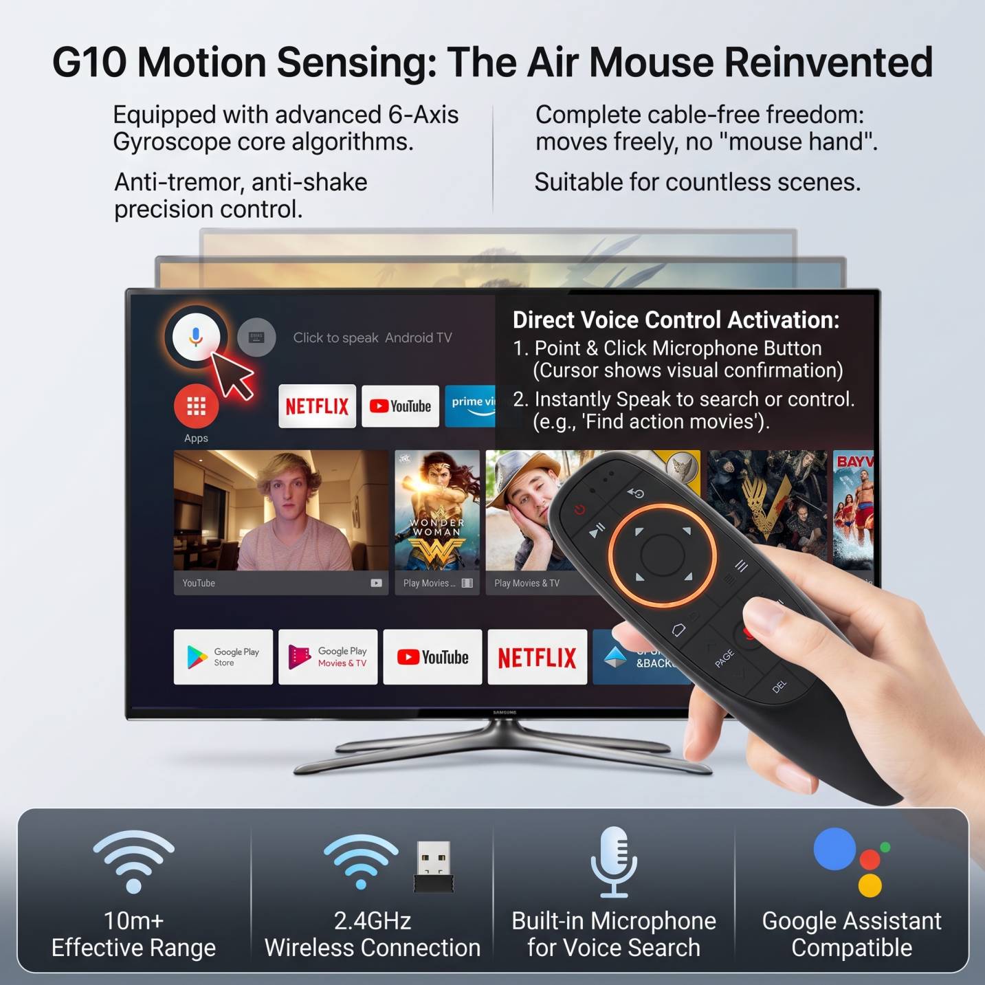 G10S Voice Air Mouse Remote Control with Gyroscope Voice Search & Google Assistant for Smart TV Android TV Box & Compatible Devices