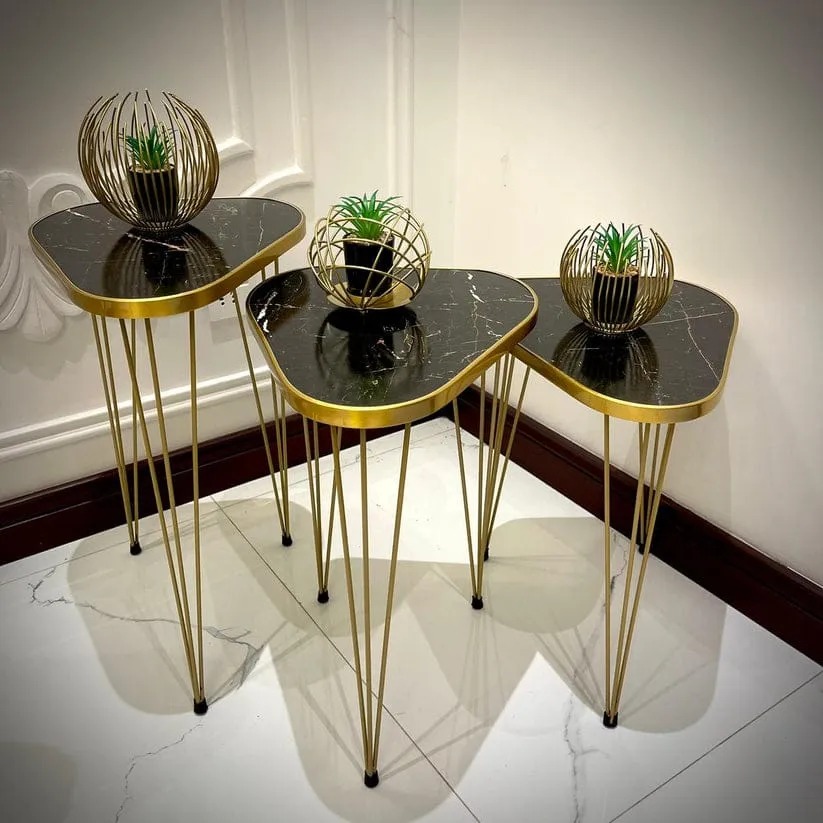1 PCS and 3 PCS Mdf Wood Triangle Nesting Table With Metal Stand Set of 3 Round Table Decoration Coffee Table Round Coffee Table Dining Table Nesting Table Set Side Table Coffee Table Nesting Table Decor