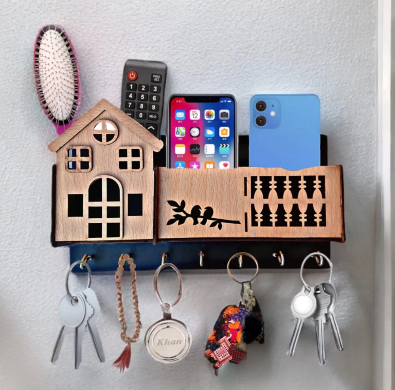 Islamic Wooden Key Holder with Arabic Calligraphy | Kalma Key Rack | Islamic Home Decor Wall Hanging | Unique Eid Gift for Muslims Islamic Wooden Key Holder with Kalma Calligraphy – Black & Gold Wall Hanging Key Organizer with Hooks