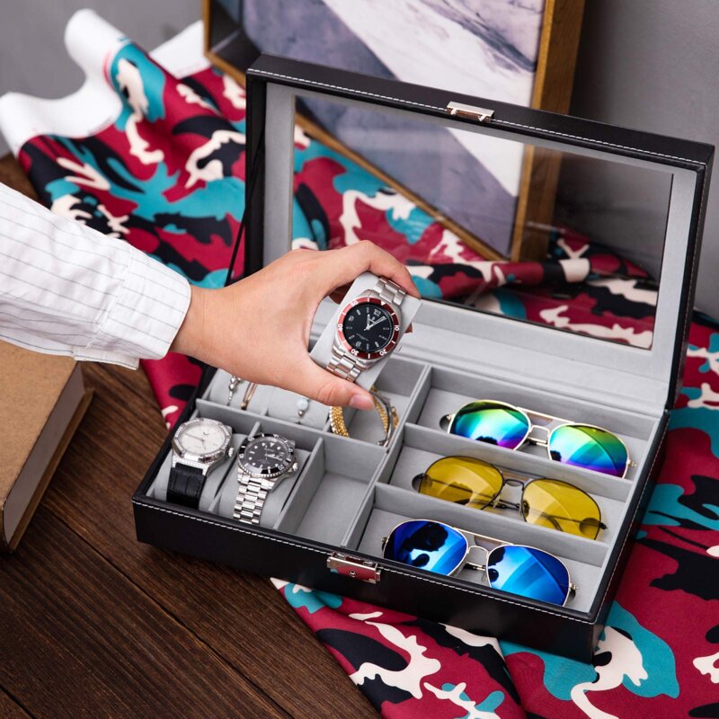 06/10/12 Slots Wrist Watch Box Watch Holder Storage Case Organizer High Quality PU Leather Watch Display Storage Box Smart Watch Display Box