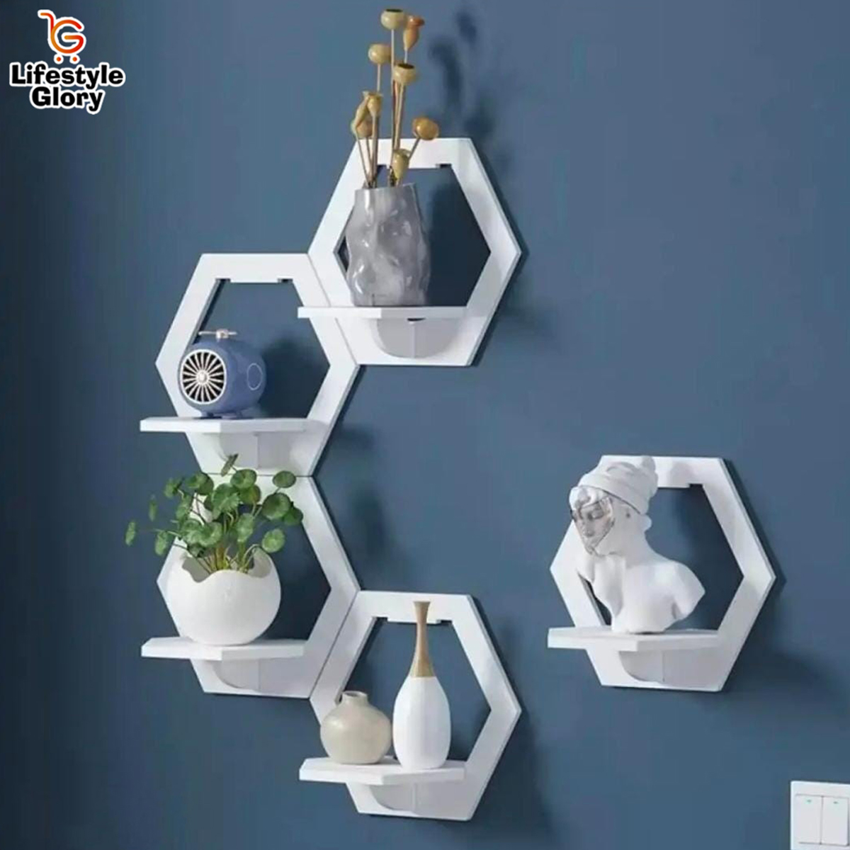 Lifestyle Glory Brand Hexagon Wall Shelf, Wall Shelves, Wooden Wall Shelf For kids, girls, bed room, Laser cut floating Shelf I Wall Art I Wall Hangings I Decorating items I Decorating items for bedroom I Decoration Pieces