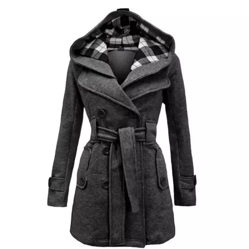 Women’s Checkered Hooded Style Trench Coat.