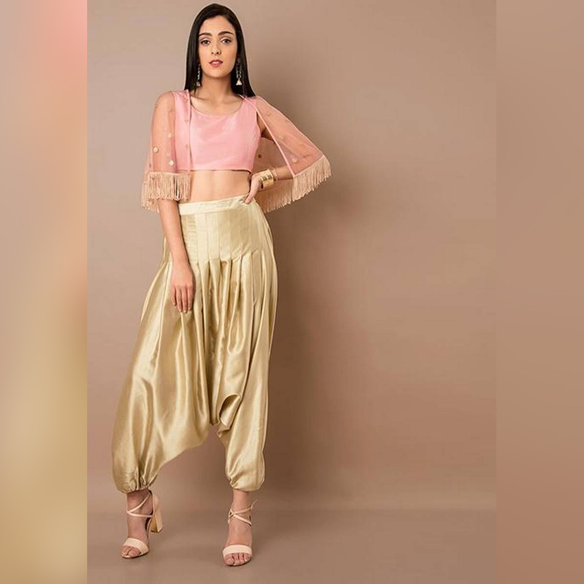 DESIGNER Gold Satin Dhoti Pants For 