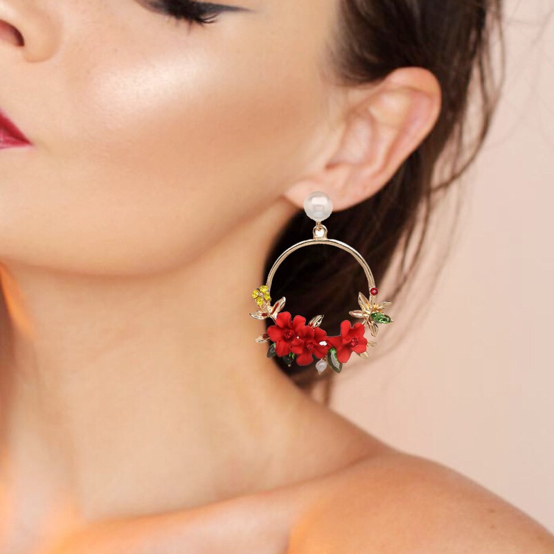 Trendy Flowers Drop Earrings For Women Girls Sweety Colourful Big Circle Earrings Jewelry Gifts
