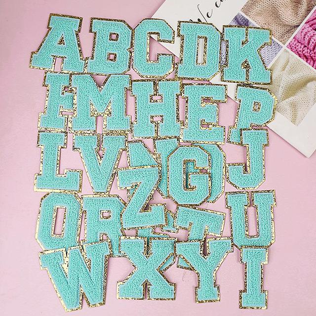 Large Pink Towel English letter Patches for Clothes Embroidery Appliques  Child Women Clothing Name Badges Accessories K 