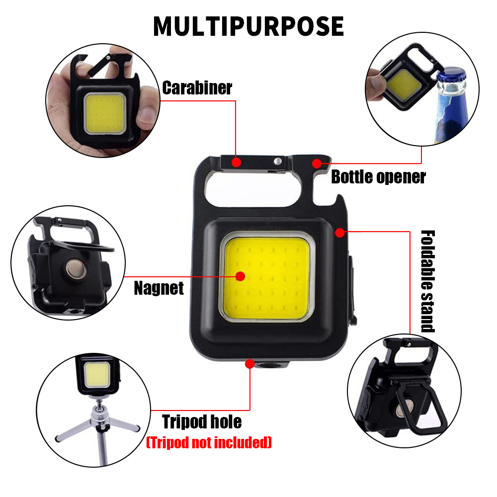 Dynamic Life Metal COB Keychain Flashlight 800 Lumens Multifunction COB Work Light Portable Pocket Led Light 3 Modes Rechargeable Emergency Light Corkscrew Camping Lantern Magnet Design Fishing Lamp Outdoor, Home, and Office