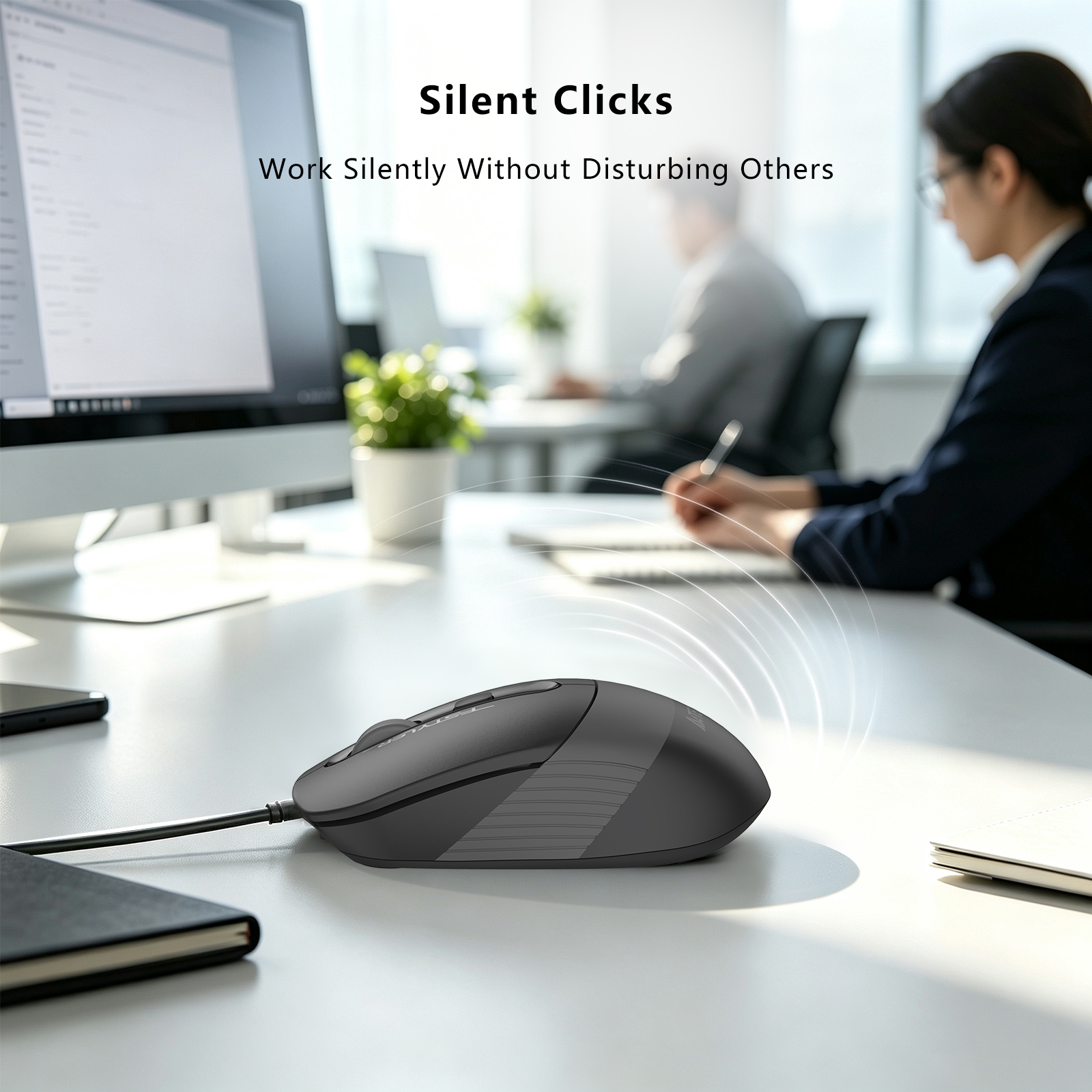 A4Tech FM10S FSTYLER - Silent Click -1600 DPI Optical Mouse - Symmetric Design - Ambidextrous - USB Cable - For PC/Laptop