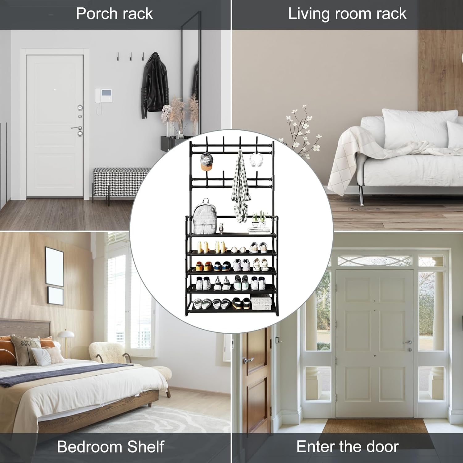 5-Layer Shoe and Coat Rack, 5-Tier Shoe Rack with Coat Hanger, Coat ...