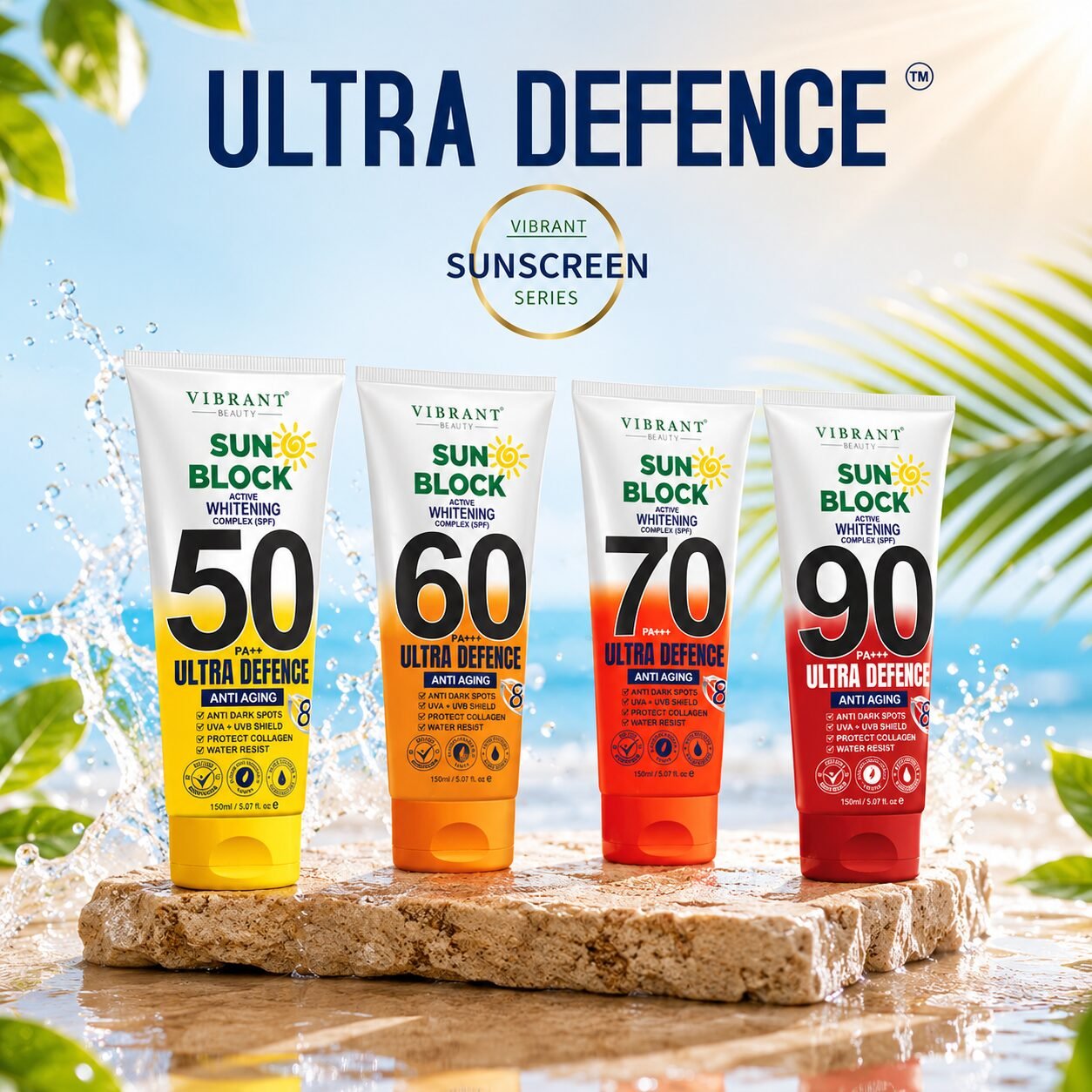Vibrant Beauty Sunblock Ultra Defense Deal (Pack of 4) Each | Personal Care Set | 150ml