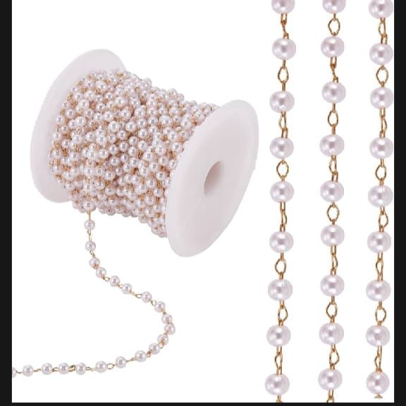 Pearl Chain Link 8mm Ball Pearl golden Necklace  for Jewelry Making Chains Bulk with Spool DIY Craft Bracelet Choker handmade chain