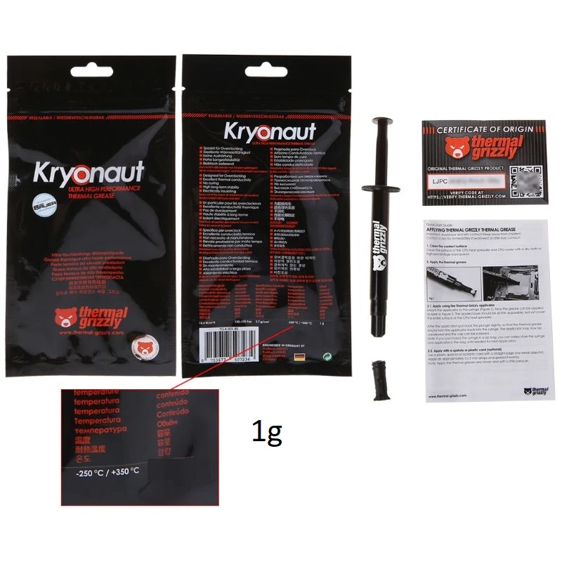 Thermal Grizzly Kryonaut 12.5w/mk 1g Thermal Grease Paste For All Cpu