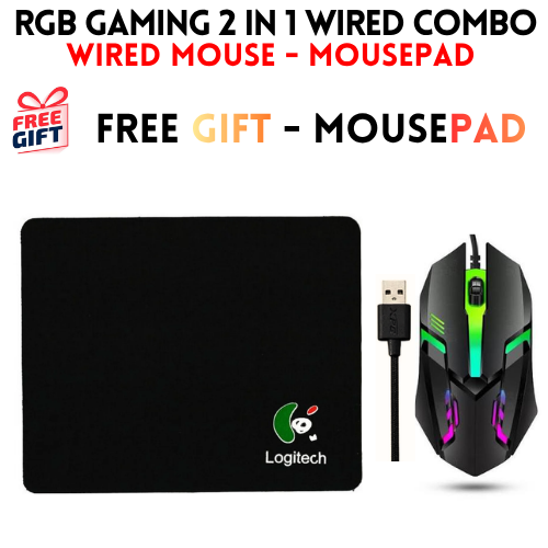 Wireless Gaming Mouse RGB With High Quality Mouse Pad - 7 Light Breathing RGB Mouse With All Sides Stitched Mousepad - USB Wired Gaming Mouse For PC & Laptop