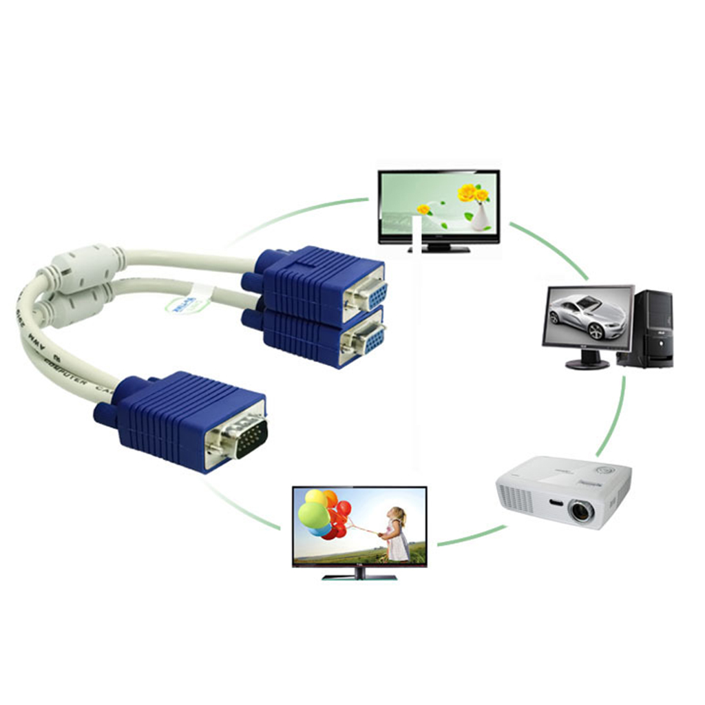 VGA Y Cable (1 Male VGA to 2 Female VGA Ports) - VGA Splitter Cable