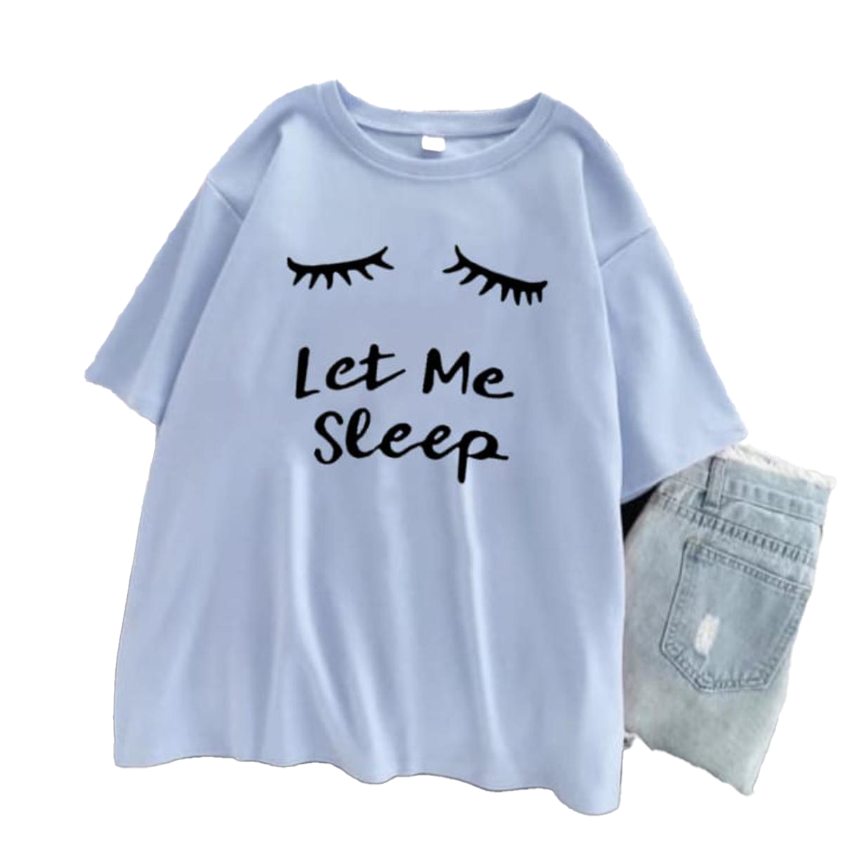 trendy cute LET ME SLEEP theme tag print logo sticker T-shirts Half sleeves Summer top soft Tee shirt stylish Round Neck Tshirts casual tops Cotton  trendy T-shirt Spring wear   for girls / women