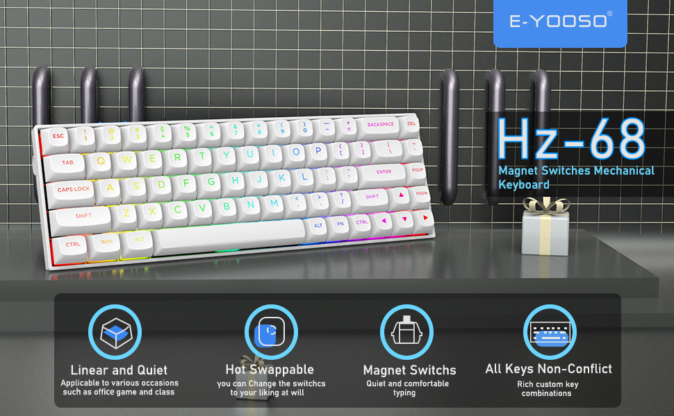 E-YOOSO HZ-68 Wired Rapid 8K Gaming Mechanical Keyboard RGB 68-Keys Hot-Swappable White Pink Magnetic Switches 8000Hz Polling Rate 18 96b7f1db70ead5e41eaad2c3ebbc4f7f