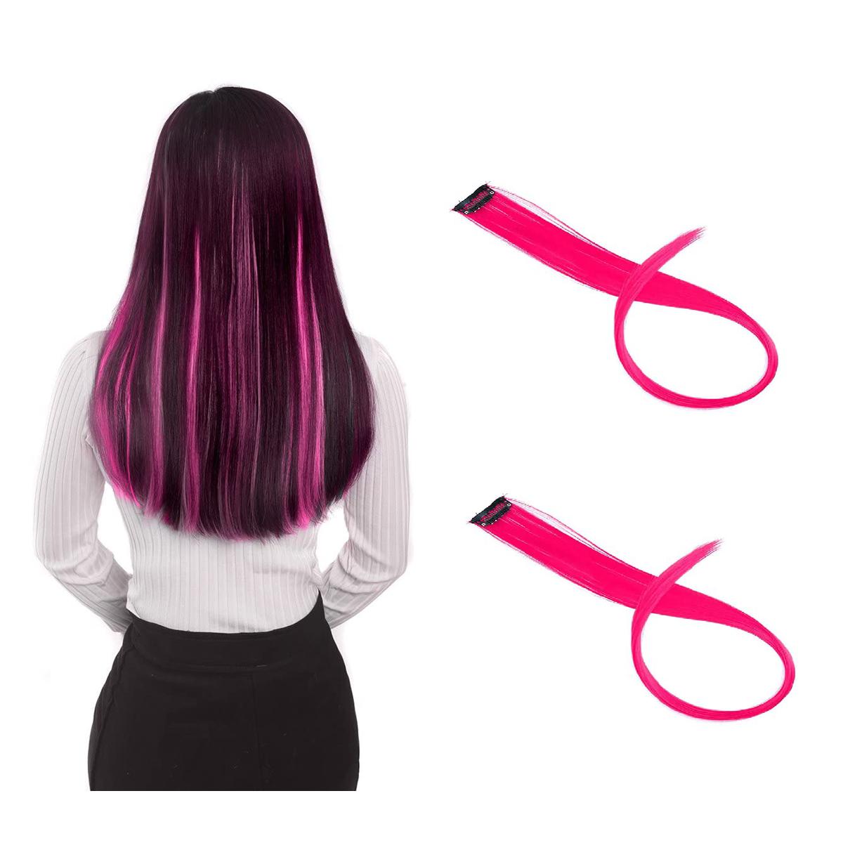 2Pcs Straight Synthetic Clip Extension Rose Pink