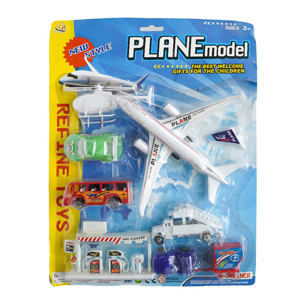 Airport 7 Pcs Set Plastic Toy Car Bus Plane Helicopter Toys For Kids Boys Girls Free Wheel Cars Play Vehicle Aeroplane Model