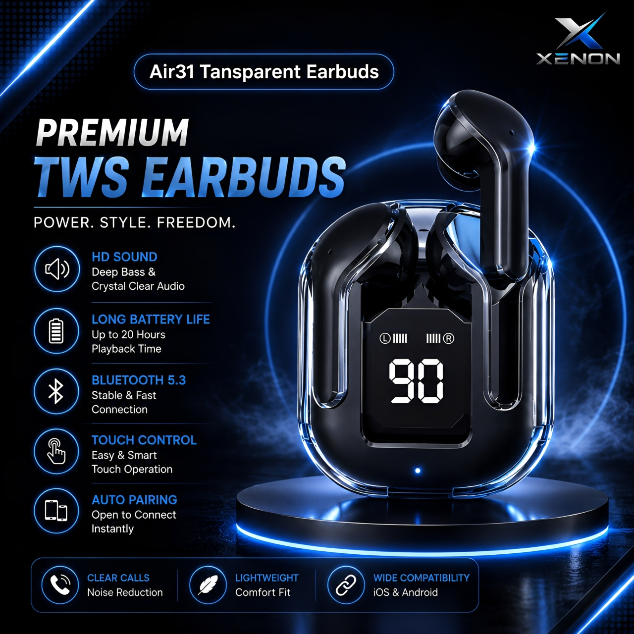 Air 31 Earbuds TWS (True Wireless Stereo) Bluetooth Airbuds | Earphones Headset | HD Stereo Sound | Compatible With All Bluetooth Devices.