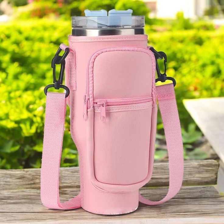 Premium 40oz Tumbler Bag with Strap & Pockets for Stanley Quencher Cup, Insulated Neoprene Water Bottle Carrier, Adjustable Crossbody Shoulder Sling Holder, Phone & Key Storage, Travel, Gym, Office, Hiking, Outdoor Cup Sleeve for Men & Women