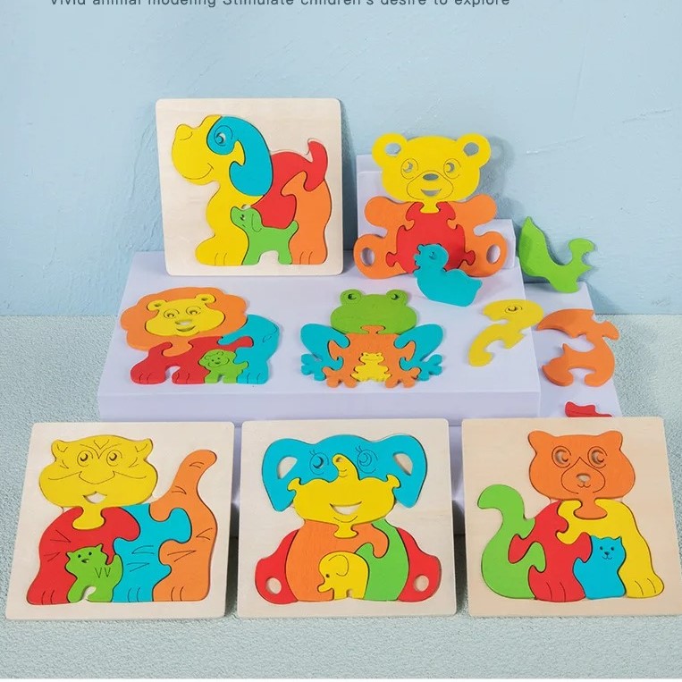 Wooden Animal 3D Puzzle Game for Toddlers 1 2 3 4 Years Old School Boys Girls Animal Jigsaw Toddler Puzzle Games Toddlers Developmental Montessori Learning Educational Preschool Toys Gift for Kids Children Puzzle Toys