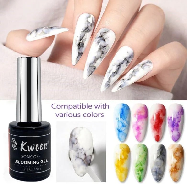 KWEEN Clear Blooming Gel Nail Polish Nail Painting Blooming Gel Polish Flower Marble Effect Nail Art Soak Off UV Gel Manicure