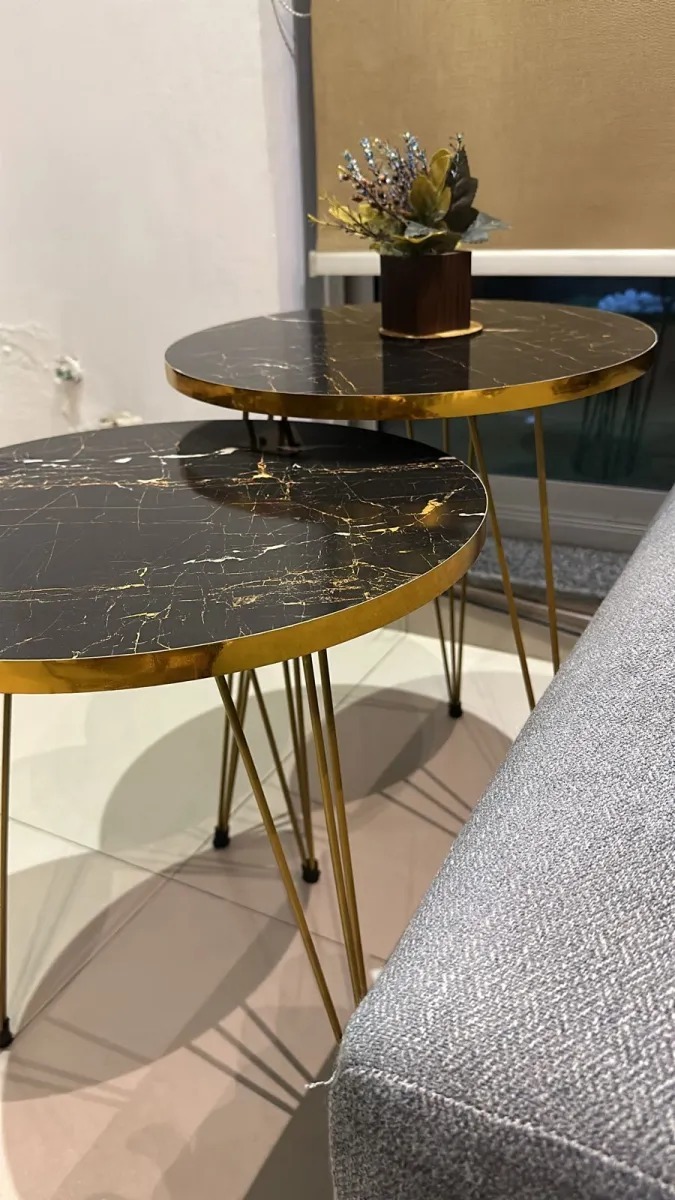 1 Pcs / Set of 3 Round Coffee Table HIGH Gloss Nesting End Tables - Round Wood Stacking Coffee Side Accent Tables with Metal Legs for Living Room, Home Office, Nightstands for Bedroom, Sturdy Easy Assembly - 3 Piece Modern Nesting Table Living Room