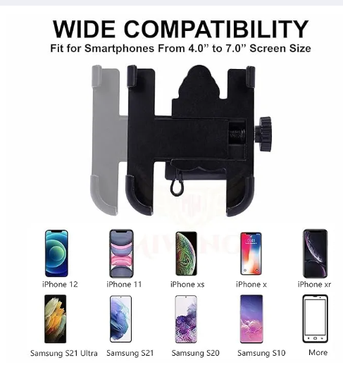 Metal Bike Mobile Holder with USB Charger | Heavy Duty Motorcycle Phone Holder | Universal Handle Bar Mount All Phones Mobile Holder Adjustable Mobile Holder Riding Mobile Holder  Long Ride Mobile Holder