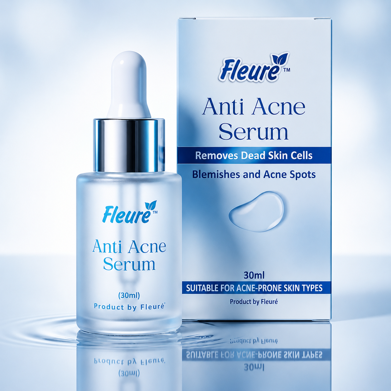 Fleure Anti Acne Serum - 30ml - Serum - Natural Acne-fighting Formula - Acne Serum - Aloe Vera Gel,Glycerin,Mandelic Acid - Serums - Suitable for Acne-prone Skin Types - Fleure