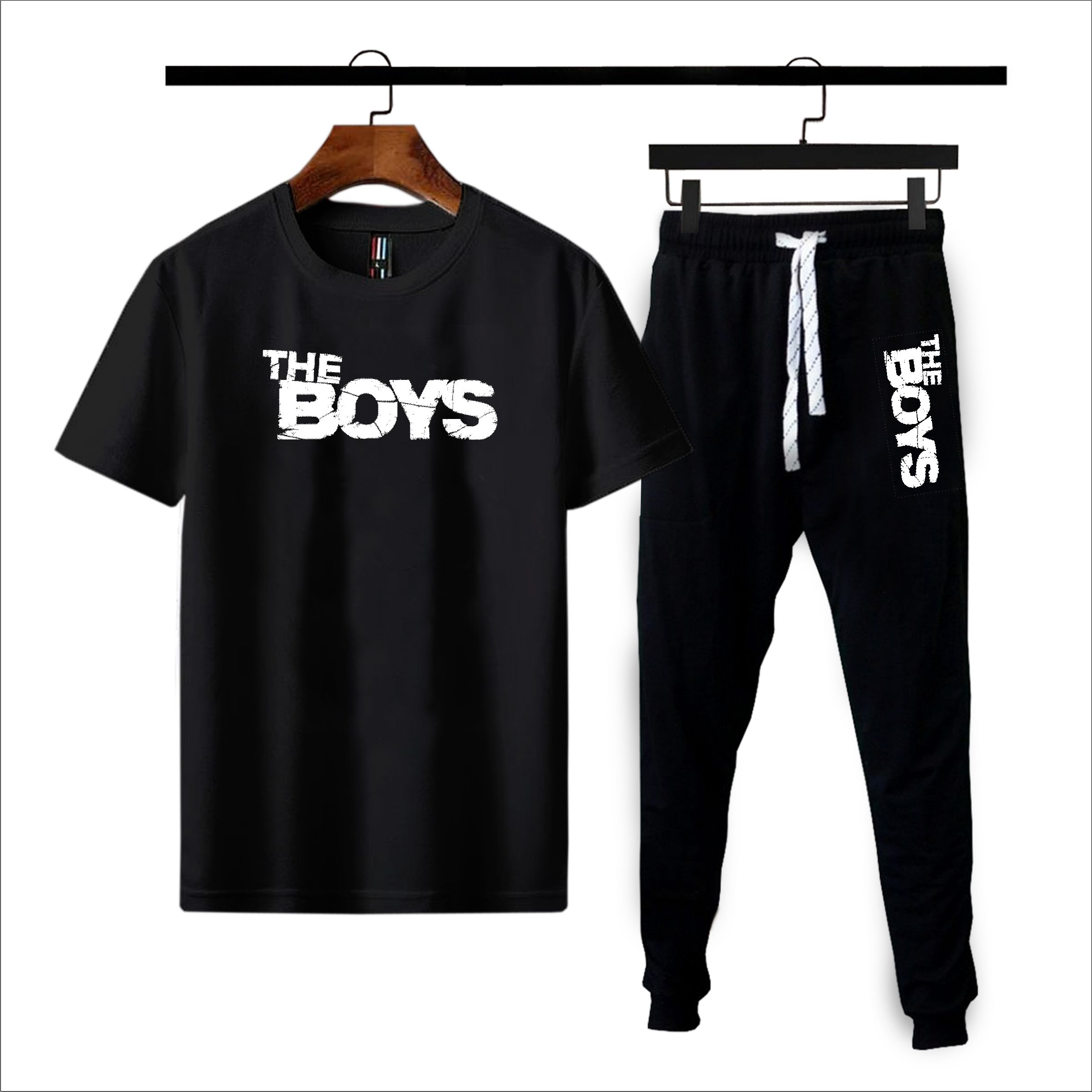 Track Suit For Men And Boys Black Round Neck Half Sleeve T Shirt And Trouser Micro Polyester Casual Set