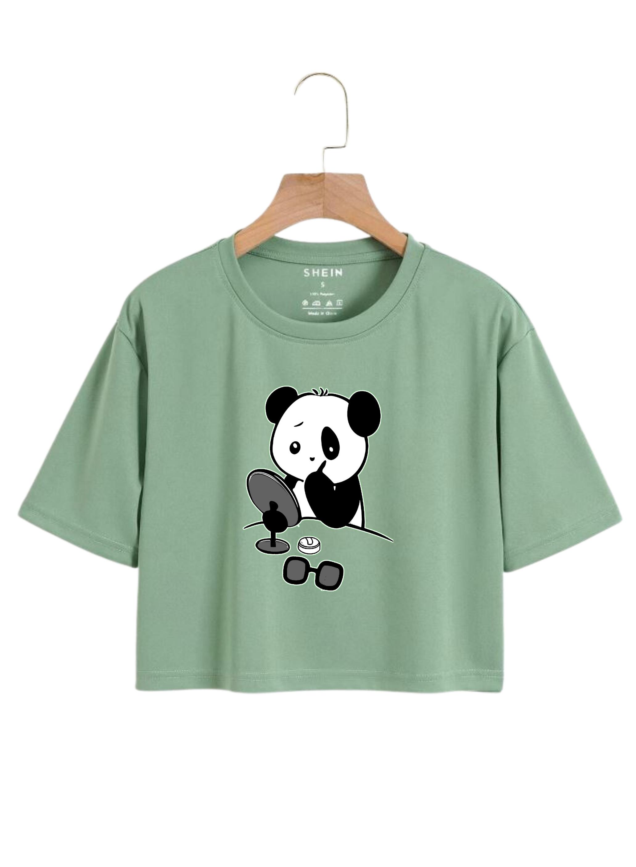 New Panda Printed Crop Top Round Neck Half Sleeves Casual Cotton Crop Top T Shirt For Girls Women And Ladies