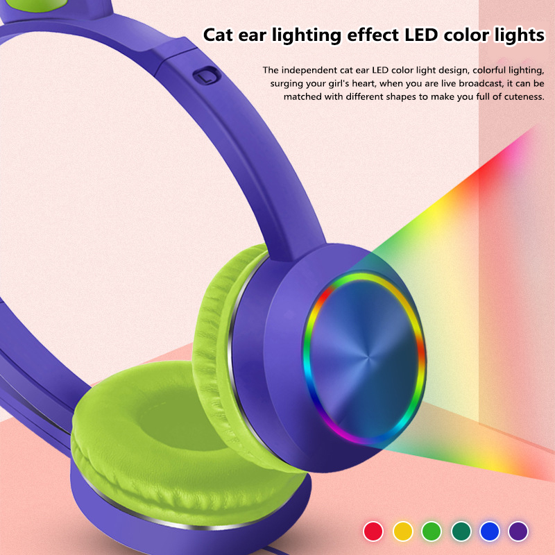 AKZ020 Cat Ear Auriculares luminosos montados en la cabeza con micróf