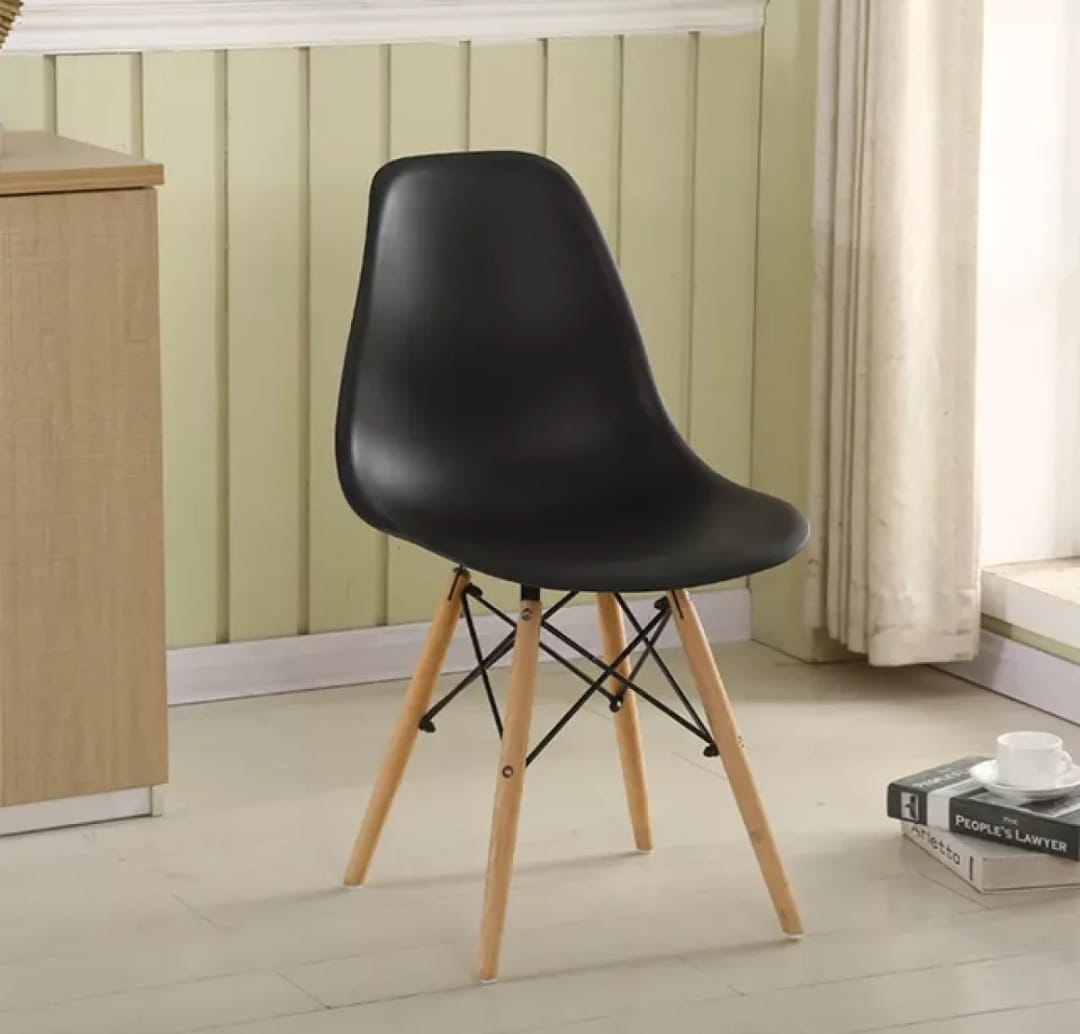 Scandinavian Style Dining Chair with Wooden Legs Modern Plastic Chair