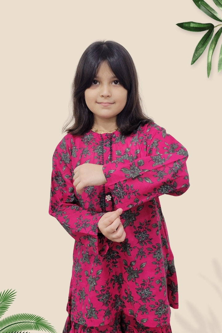 2 Pcs Girls Printed Suit Stitching Cotton