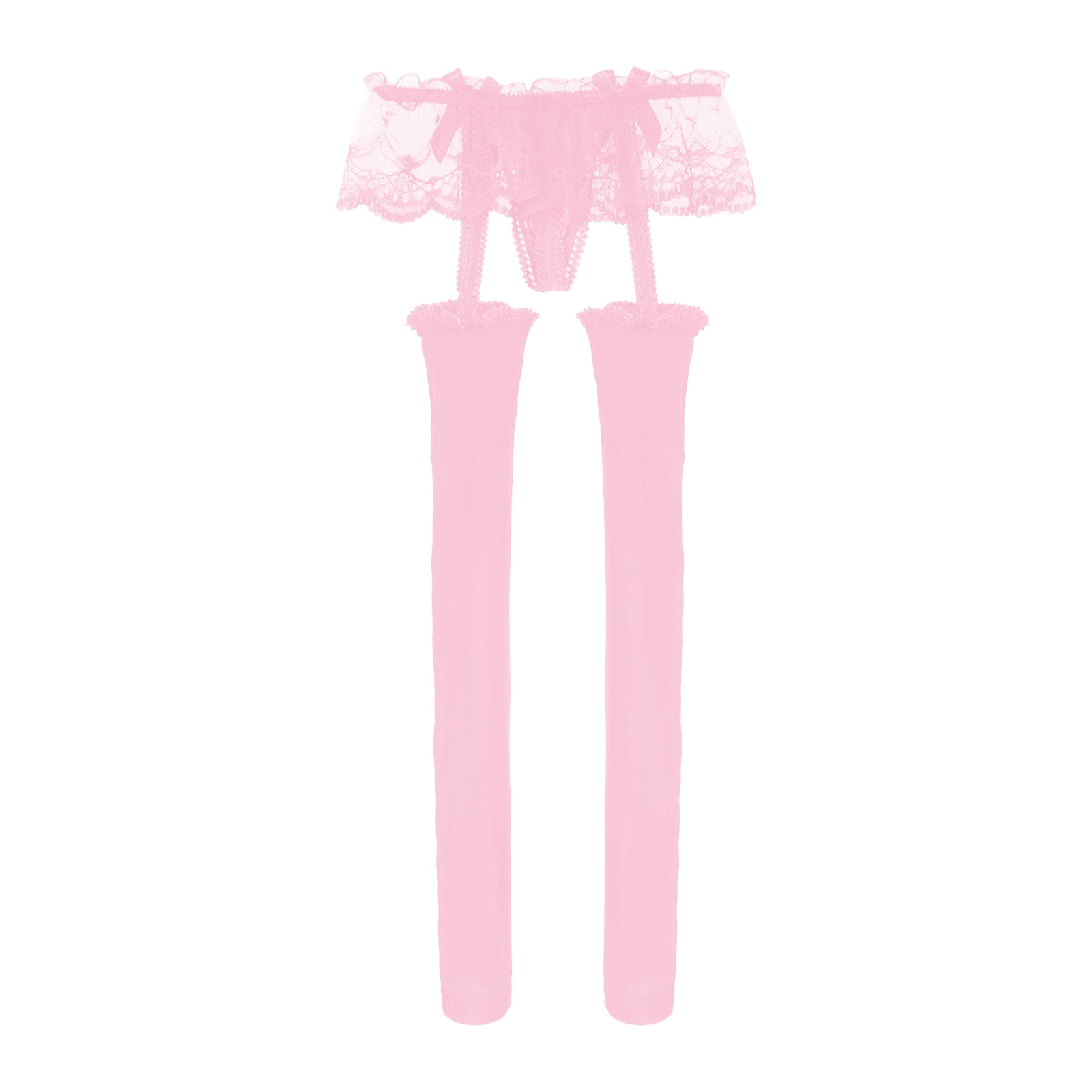 Mens Lingerie Sissy Pantyhose Bulge Pouch G-string Glossy Garters Stockings  Leggings Sheer Lace Skirted Cutout Sissy Nightwear