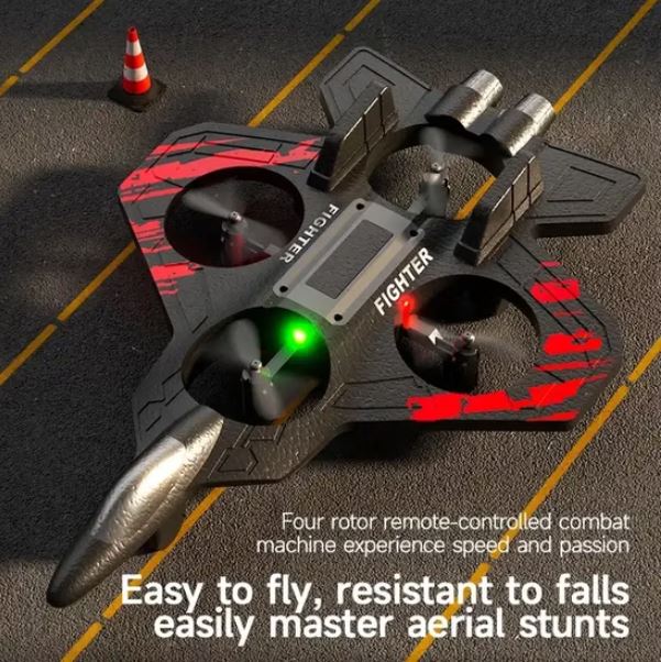 RC Fighter Jet Starfighter Toy with 2.4G Remote Control – 360° Stunt Flying Airplane Drone with LED Lights & Gyroscope Stabilization for Kids & Adults