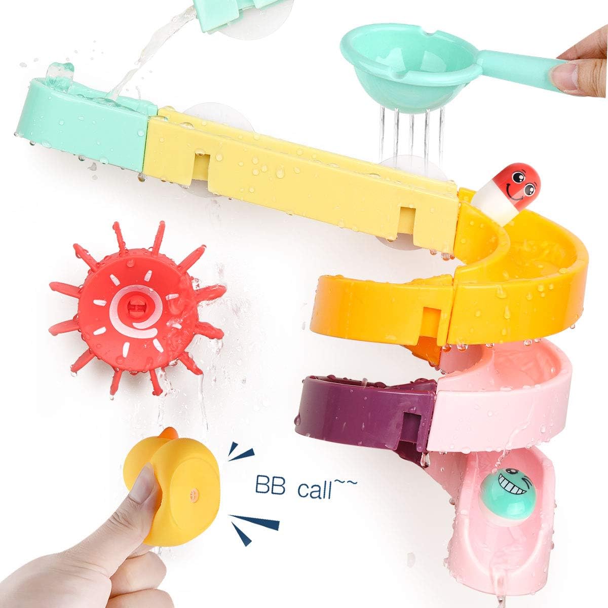 Children'S Bath Toys Set, 24Pcs Diy Slide Waterfall Track Stick With Suction Cup And Wheels Water Ball Shower Floating Bathtub Toy Summer Children Bathtub Gift For Kids Boys Girls