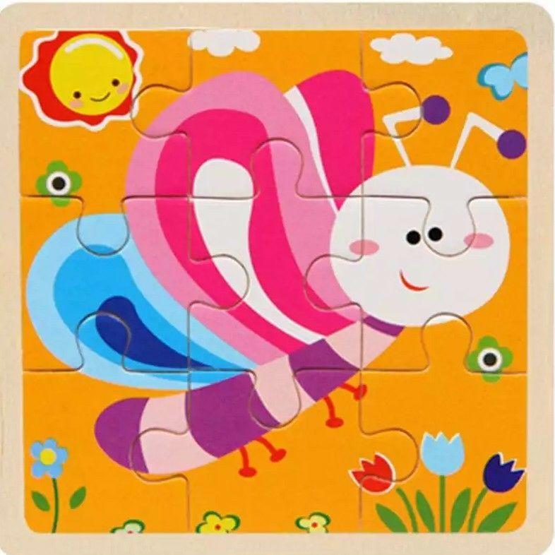 Small Wood Animal Puzzle Bee Rabbit Cow Duck Transportation Tool Educational DIY Toys For Children Cartoon Jigsaw Birthday Gifts