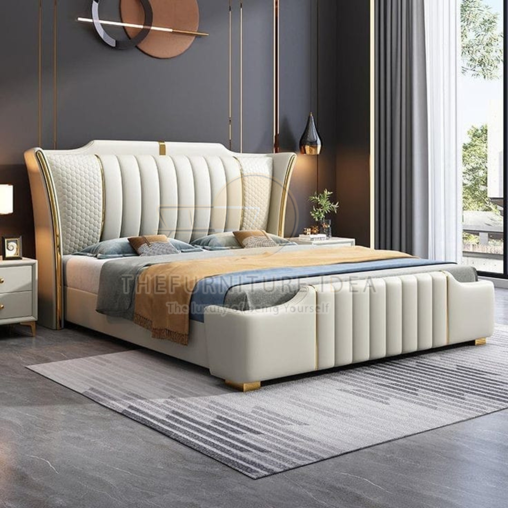 Customise Curve Arm King Size Bed | Luxurious Wooden Bed Frame with Elegant Curved Design for Master Bedroom Comfort & Style