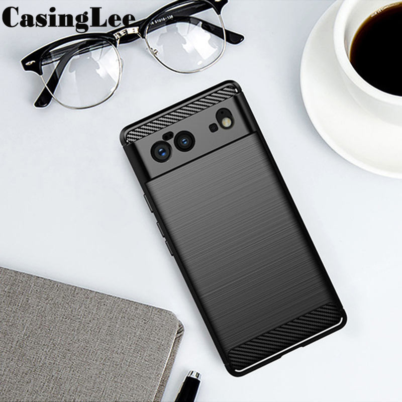 Casinglee For Google Pixel 6 Pro Case Carbon fiber drawing Soft Silicon