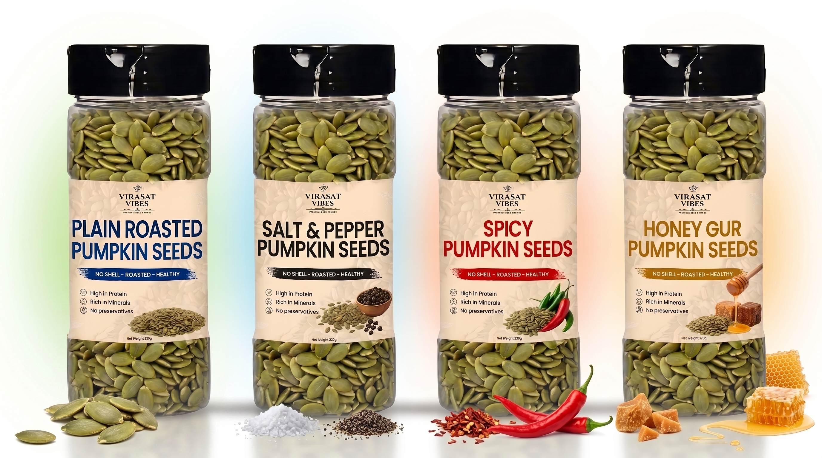 Roasted Pumpkin Seeds 220g by Virasat Vibes – Crunchy Pepitas Snack, High Protein, Rich in Dietary Fiber, Keto & Vegan Friendly Superfood
