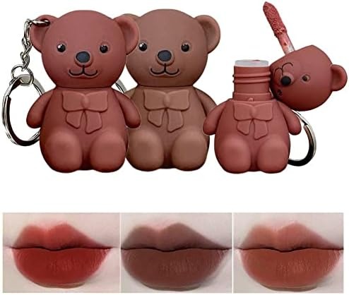 1Pc gloss Texture Lip Glaze Art Value Bear Paradise Velvet Lip Bear Keychain Lip Mud Lipstick Waterof Long Lasting Lip For Women & Girls