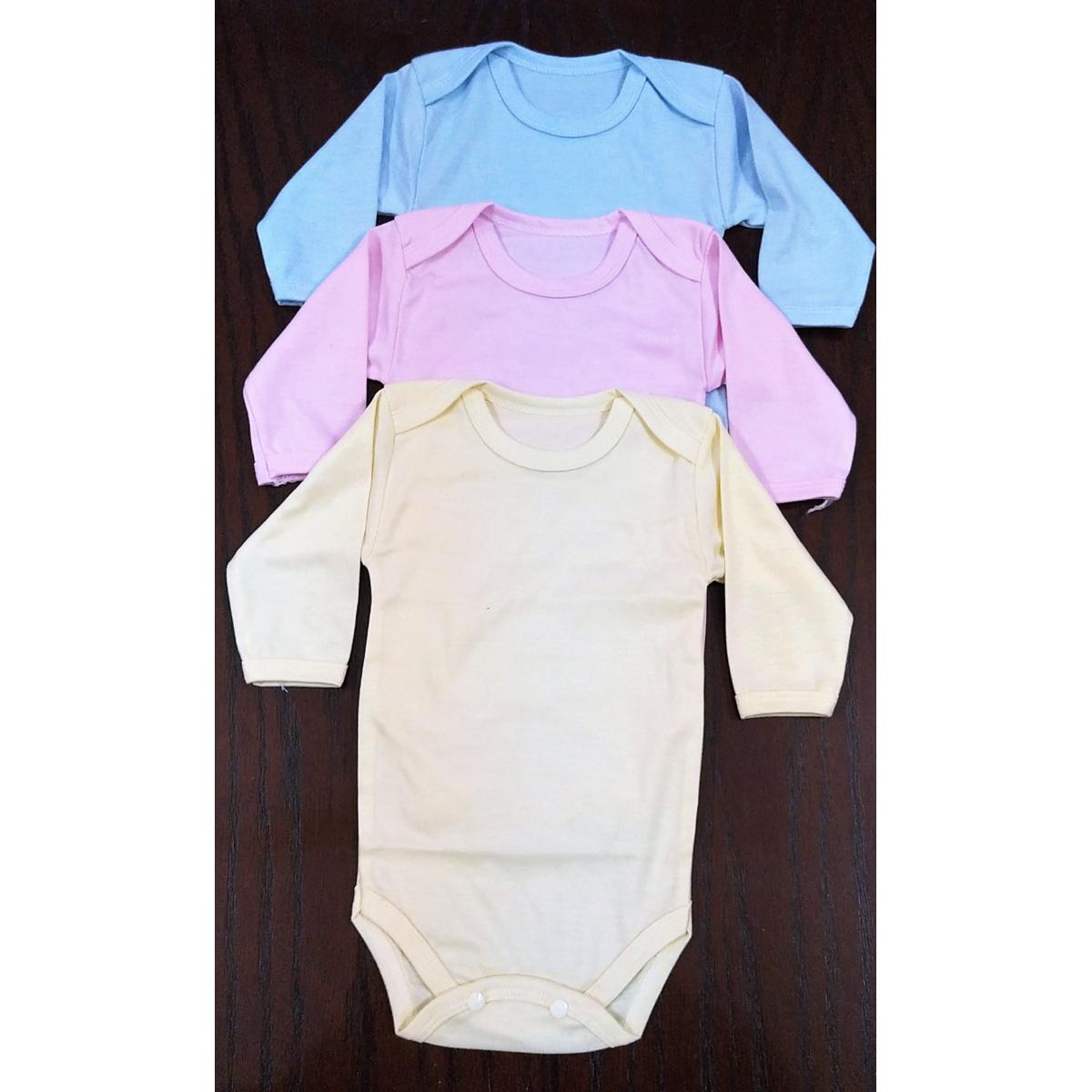 Pack of 3 Colorful Romper Vest for Babies Full Sleeves (Interlock Body Suit) - Multicolor