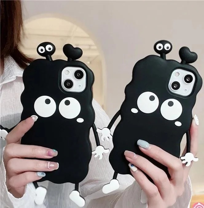 New 3D Black Eyes Cartoon Case for 11/11 Pro/11 Pro Max/12/12 Pro/12 Pro Max/13/13 Pro/13 Pro Max/14/14 Pro/14 Pro Max/15/15 Pro/15 Pro Max/16/16 Pro/16 Pro Max/17/17 Pro/17 Pro Max Back case for girls. Aesthetic Black Eyes Cartoon Case for girls