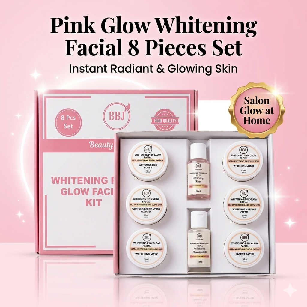 Whitening Pink Glow Facial Kit – 8 Steps Complete Facial Set | Skin Brightening, Glow & Whitening Facial Kit for Women